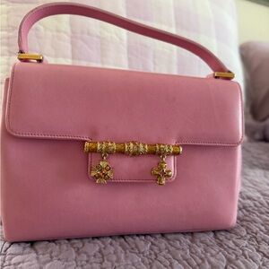 Pink Designer Handbag with Gold Accents